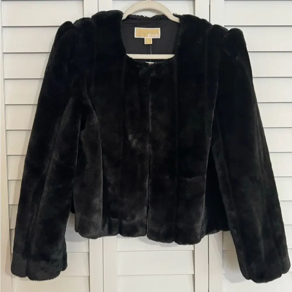 NWT - Michael Kors - Faux Fur Open Front Cropped Jacket Size XL